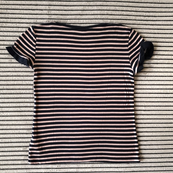 Polo Ralph Lauren Girl Pink/Navy Striped Short Ruffle Sleeve Shirt Size L(12-14) - Picture 2 of 4